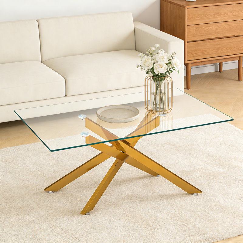 Table basse rectangulaire en verre trempé avec pieds en métal 39,37 "Montara