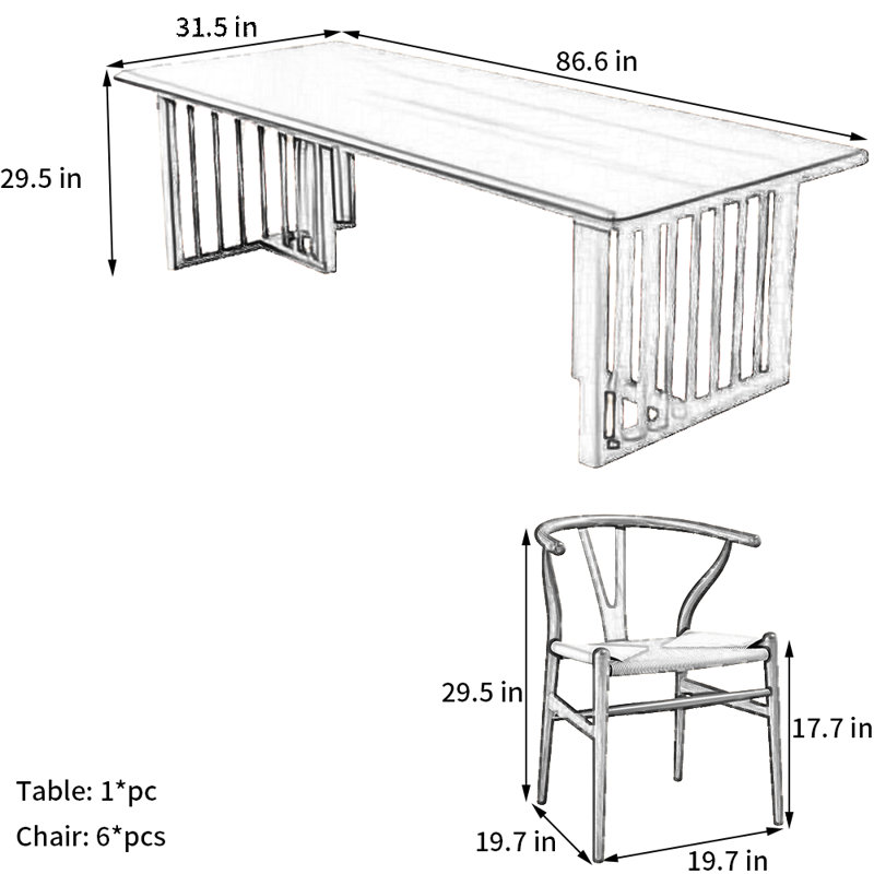 Cherry Wood Rectangular Home Dining Set, 29.5" H x 31.5" W x 86.6" L