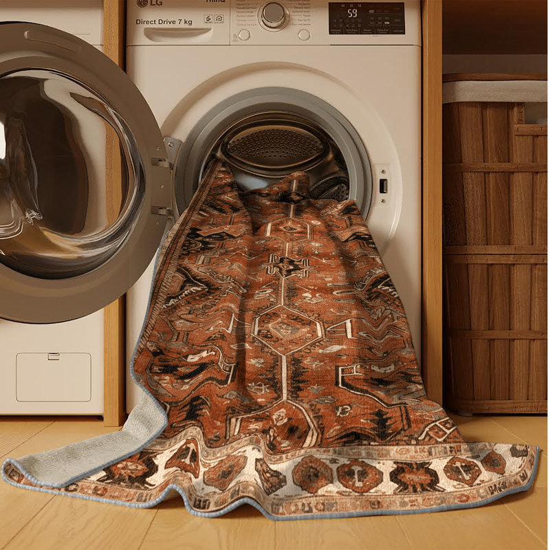 Tapis brun turc lavable à la machine, Rond 7 pi