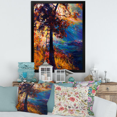 Silhouette d'arbre d'automne dans la lueur du soir - Peinture sur toile