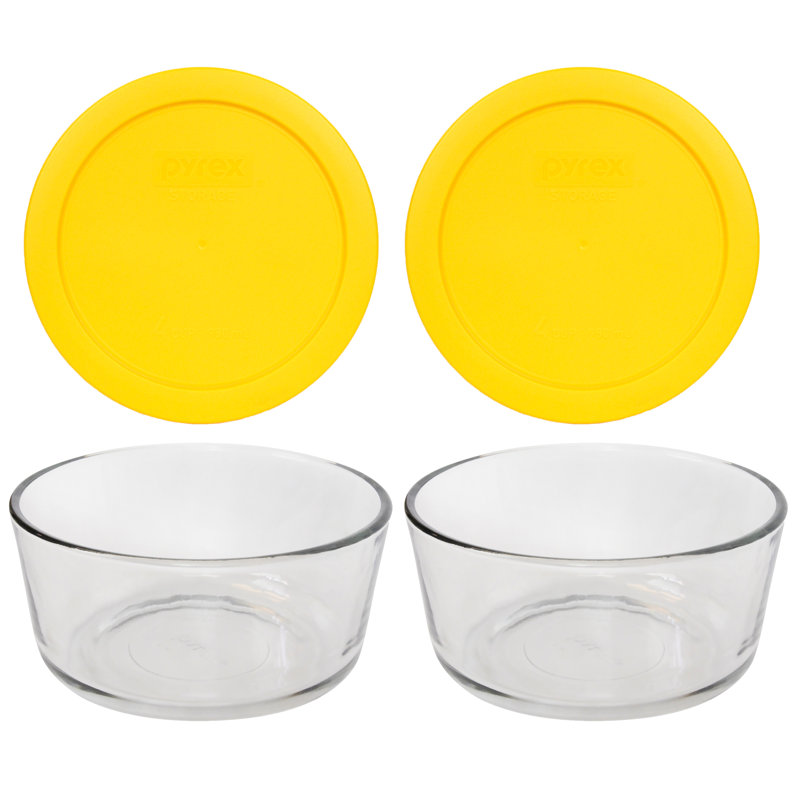 Pyrex (2) bols en verre 4 tasses et (2) couvercles en PC, Jaune citron Meyer
