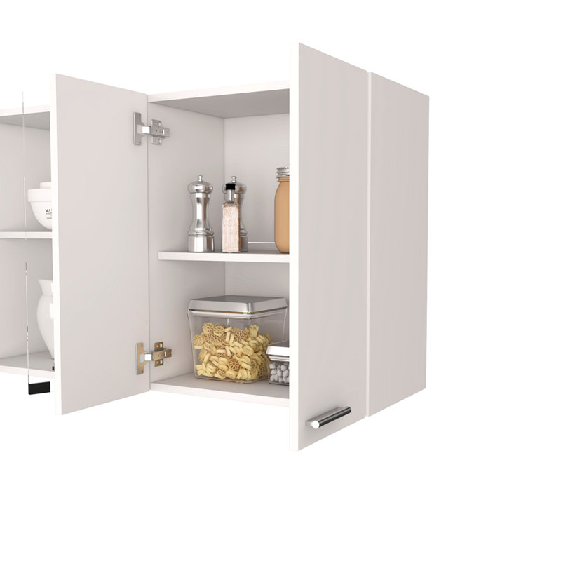 Armoire murale H 24 po, quatre portes, avec deux tablettes internes et une plaque interne et un organisateur en verre, deux tablettes de rangement avec deux portes en verre