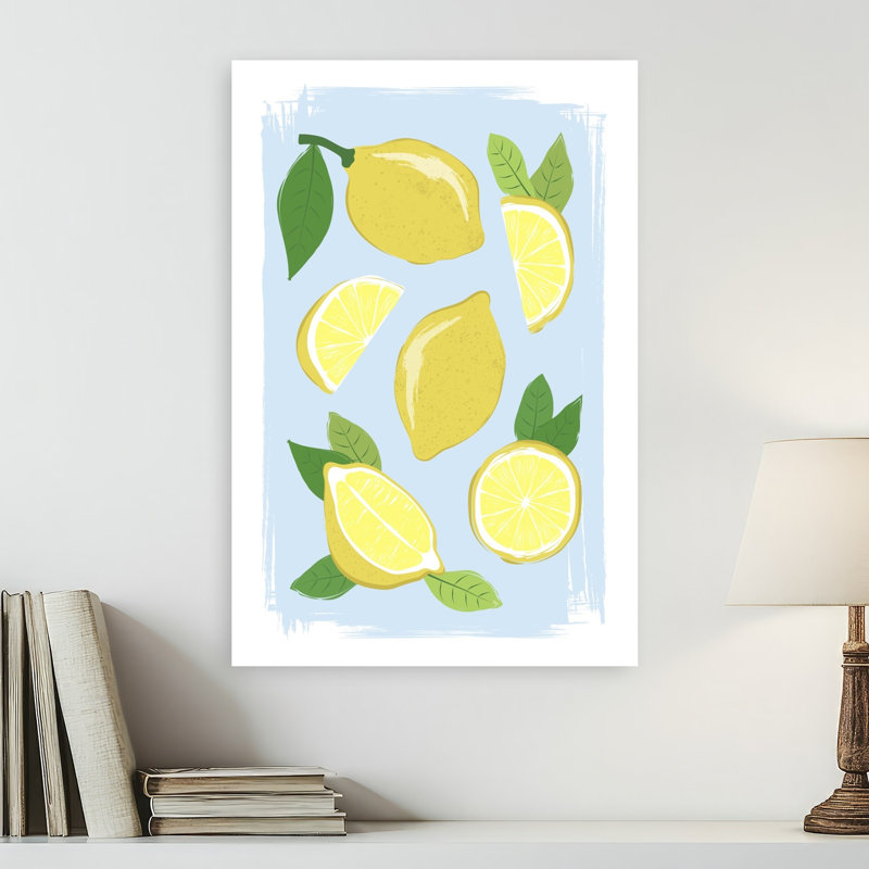 Fresh Lemon Medley Vibrant Abstract Contemporary Fruit Summer Wall Art Print by Martina - Wrapped Canvas Print