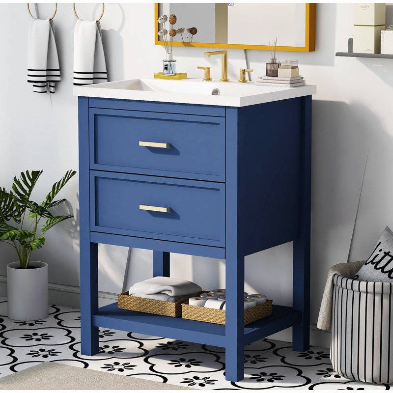 Meuble-lavabo 24 po avec lavabo supérieur, meuble-lavabo moderne avec 2 tiroirs et meuble-lavabo simple
