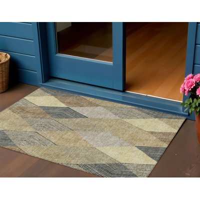 Tapis intérieur / extérieur lavable à motif d'argile brun et taupe 3 pi x 5 pi Everette