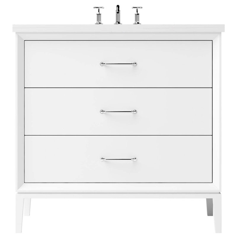 Alexandra Three-Drawer Single Bath Vanity, Pure White, Polished Chrome, 30"