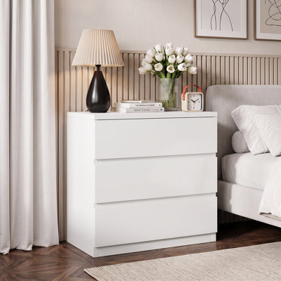 Modern 3‑Drawer Chest Of Drawers For Bedroom, Storage Dresser With Deep Drawers For Living Room, Bedroom, Hallway and Entryway, White