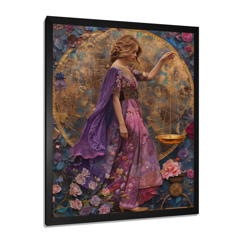 «Mauve Astrology Cosmic Compromise Libra», impression d'art mural, H 20 po x l 12 po x P 1 po, Cadre simple noir