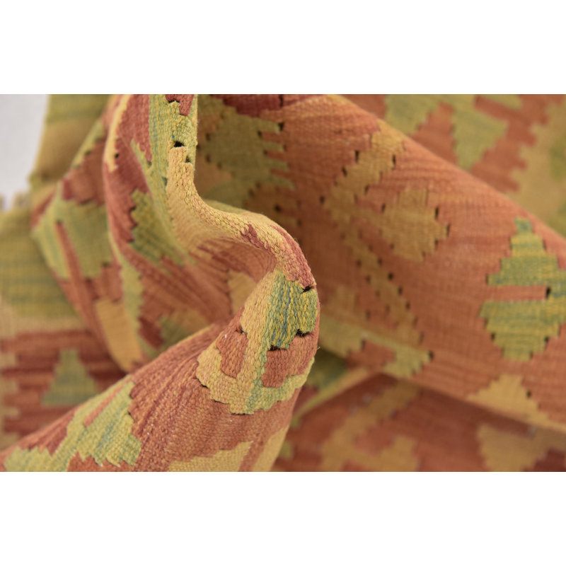 Tapis en laine rouge/brun clair/vert 2 pi 8 po x 4 pi 8 po one-of-kind-noué la main rouille Elland