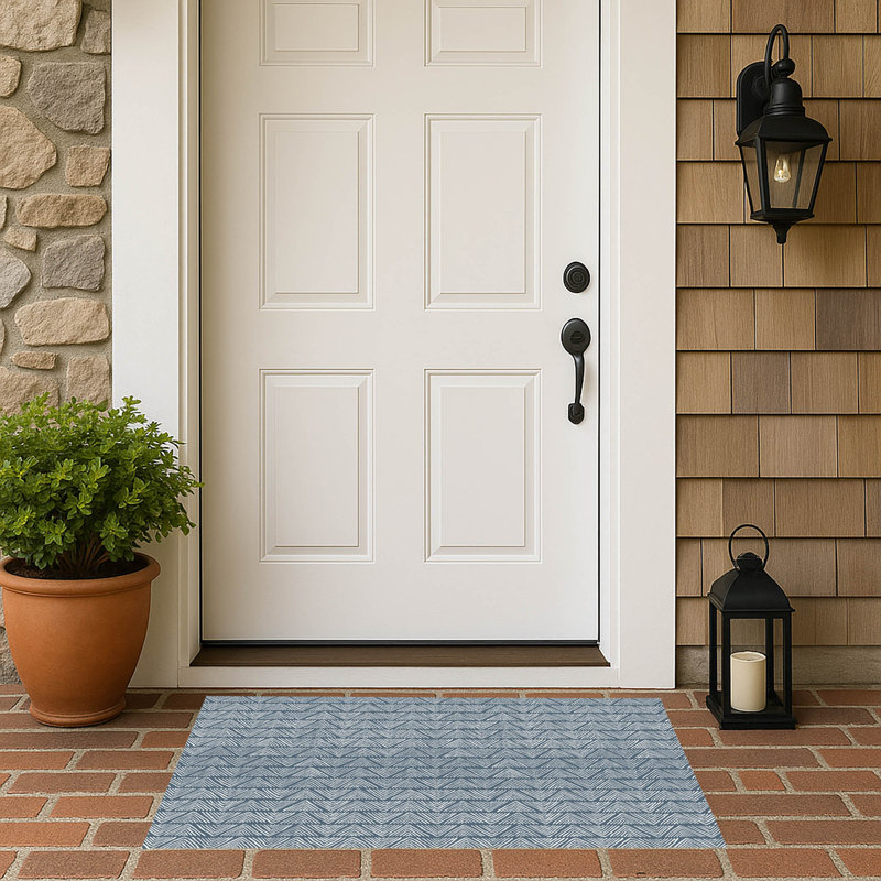 Chev Wave Stripe Outdoor Doormat, Blue, 21" W x 34" L