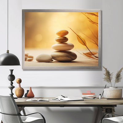 «Zen Serenity Cairn Sculpture Balance I - Spiritual Stone», reproduction sur toile encadrée