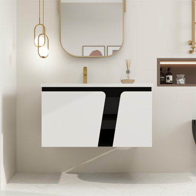 36" Wall-Mounted Single Bathroom Vanity Set with Ceramic Sink