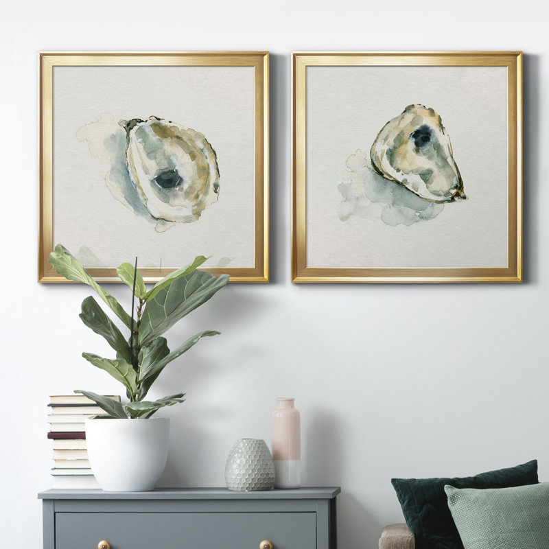 «Old Salt Shell I», ensemble de 2 reproductions d'art encadrées, H 34,5 po x l 69 po x P 1,5 po, Doré, Toile encadrée