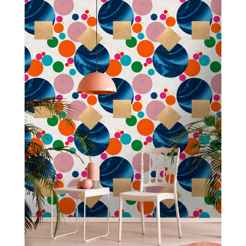 The Art Of Abstract Geometric Wallpaper Roll, Blue/Pink/White/Gold
