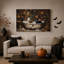 Fantôme et chat noir lisant un livre dans une baignoire, art mural d'Halloween sur toile-256587887
