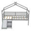 Lit simple mezzanine bas avec glissade, échelle, barrières de sécurité, structure de toit de maison, gris