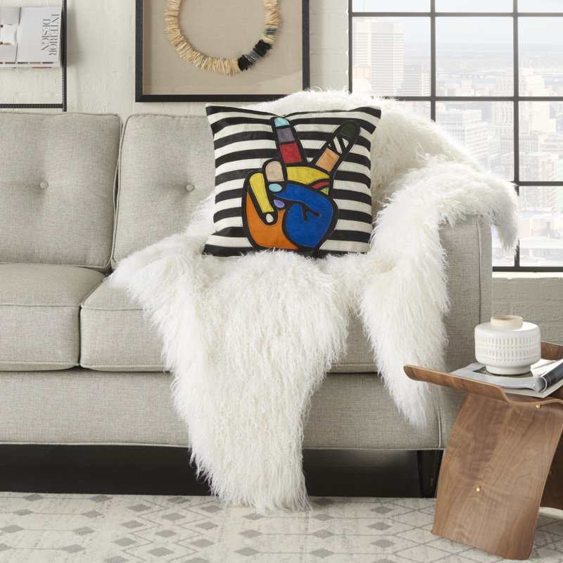 Striped Leather/Suede Throw Pillow