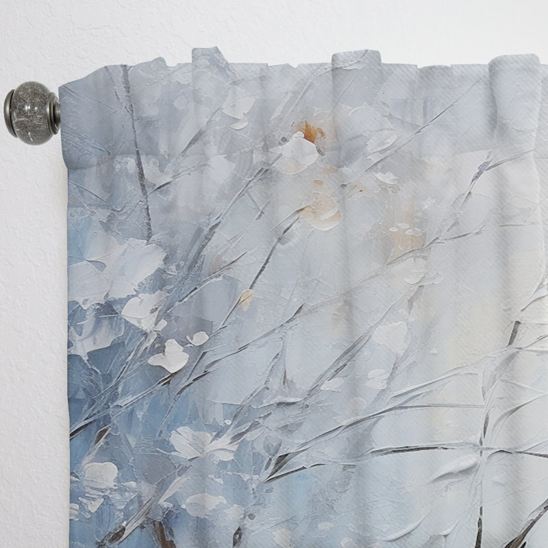 Arbre d'hiver blanc Cassius Tranquility I - Rideau en velours traditionnel - obscurcissant - 1 panneau, L 52 po x L 95 po