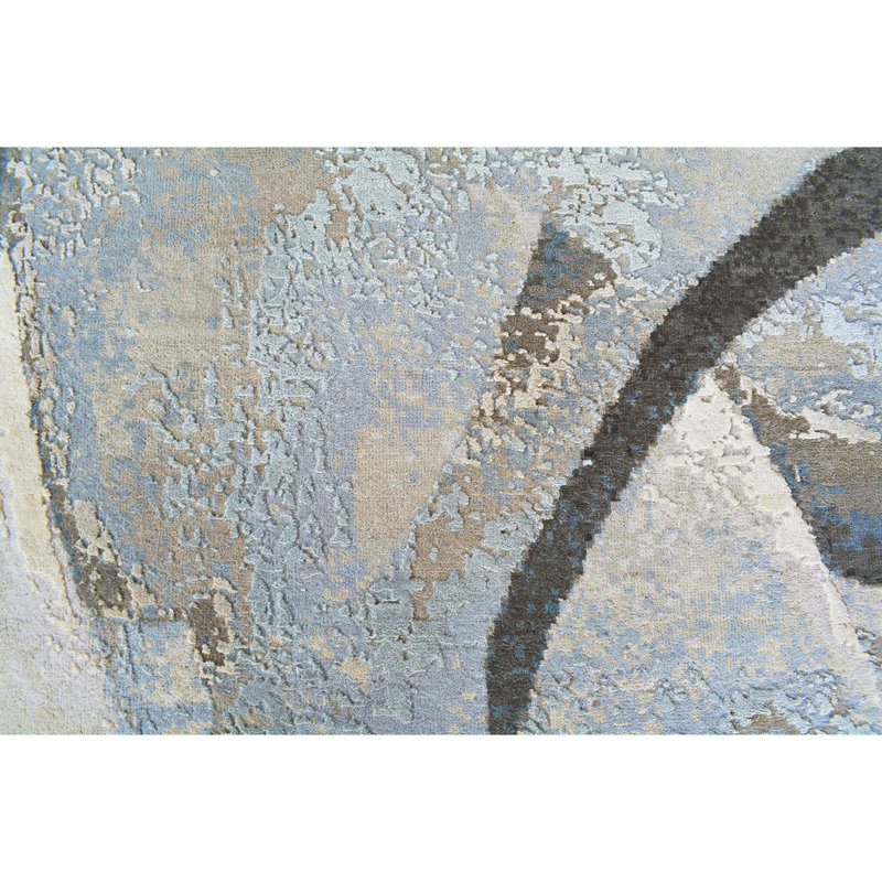 Abstract Area Rug in Charcoal/Blue/Silver, Rectangle 10' x 14'