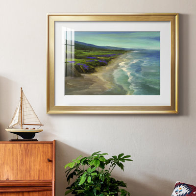 Plage de Montara - Tableau encadré sous verre acrylique, style côtier, pour salon