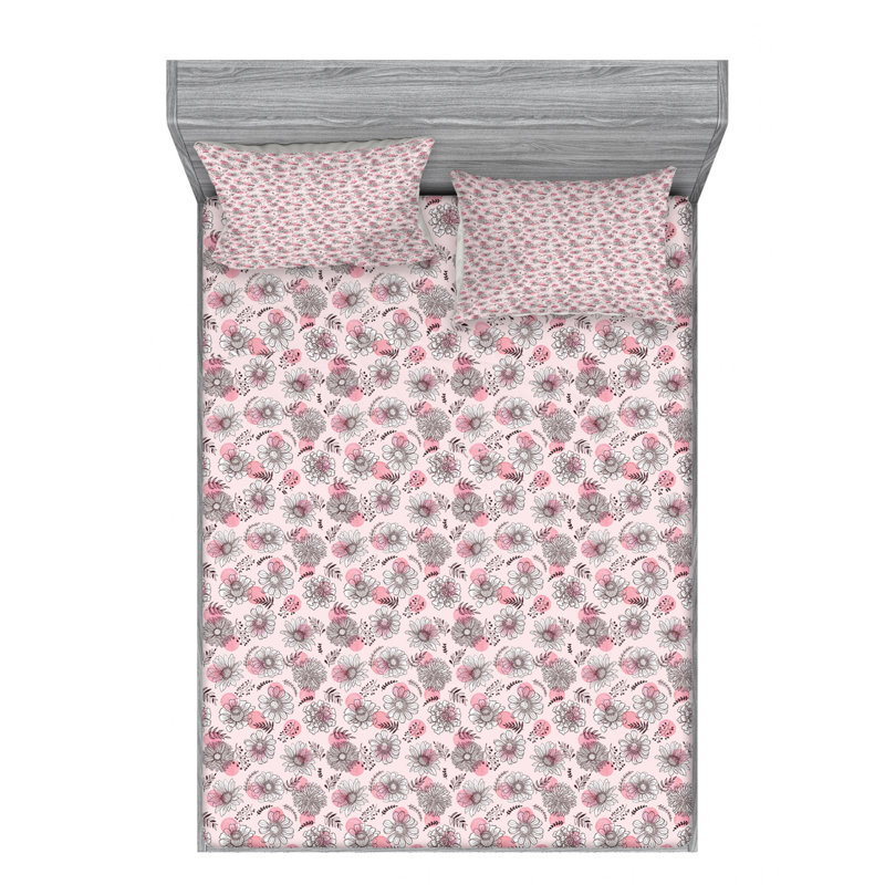 Microfiber Floral Sheet Set, Full Sheet Set with Fitted Sheet