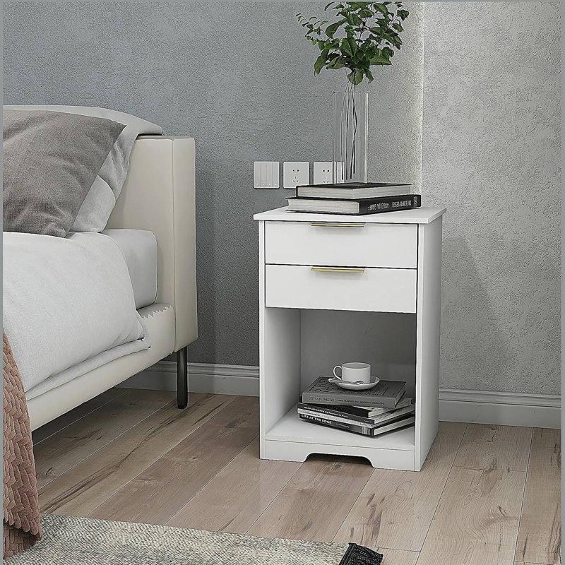 Table de chevet avec 2 tiroirs, table de bout, table de chevet avec espace ouvert