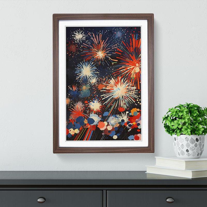 Fireworks Dadaism - Single Picture Frame Print on Wood, 34cm H x 25cm W x 2cm D, Walnut