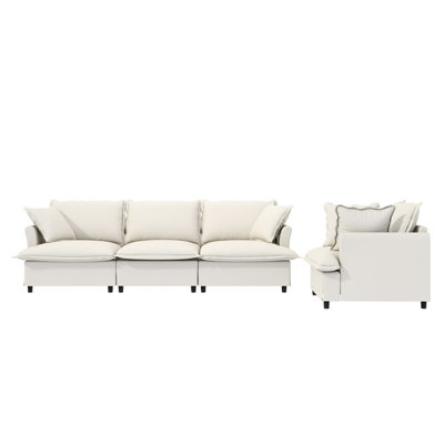 4 Seat With Chenille Fabric, 3 Seater & Armchair, Throw Pillows Included, For Bedroom, Apartment, Office, Versatile Design Flexible Arrangement