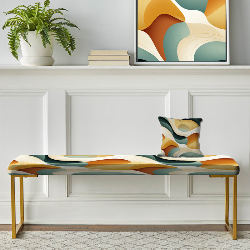 Nostalgic Mod Waves - Banc rembourré doré Mid-Century, Organic Zen
