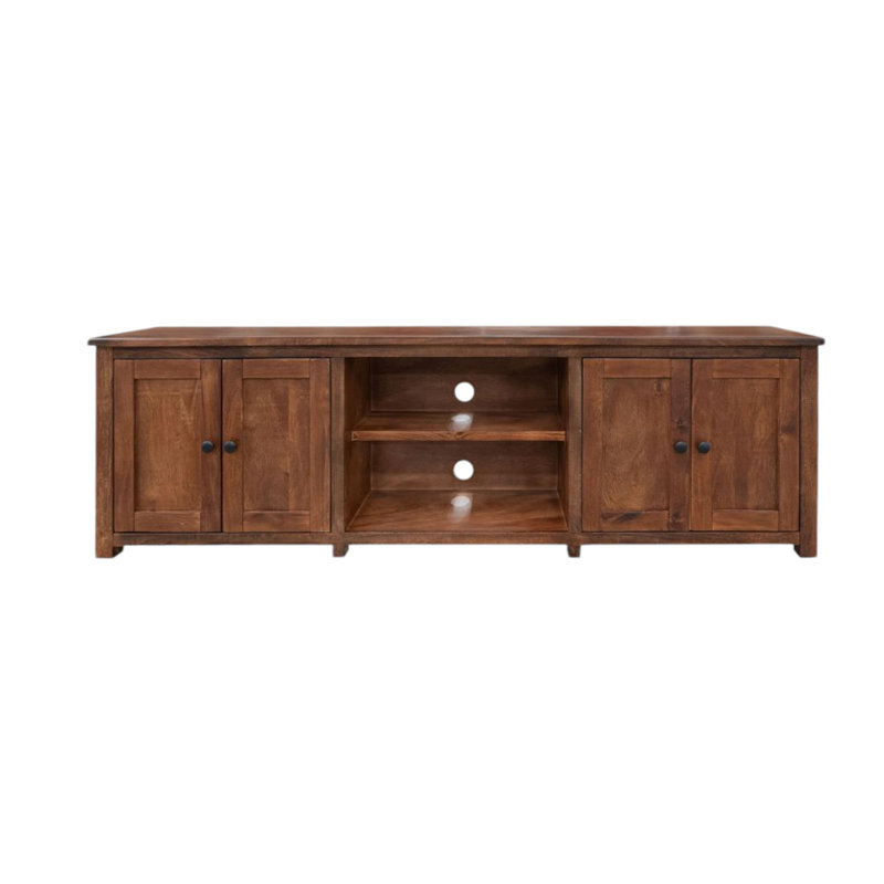 93" Brown Solid Wood Cabinet Enclosed Storage Distressed TV Stand