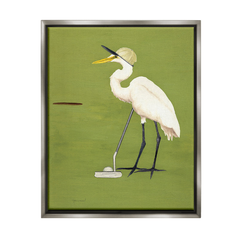 «Golfing Heron Bird» par Christine Reichow sur, H 21 po x l 17 po, Cadre flottant gris lustré