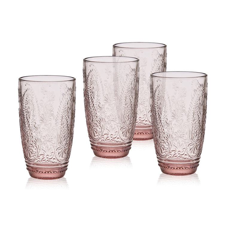 Pink Drinking Glasses Set Of 4 Glassware Vintage Highball Tumblers Water  Juice