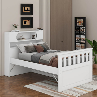 Base de lit plateforme simple avec tablettes et tiroirs
