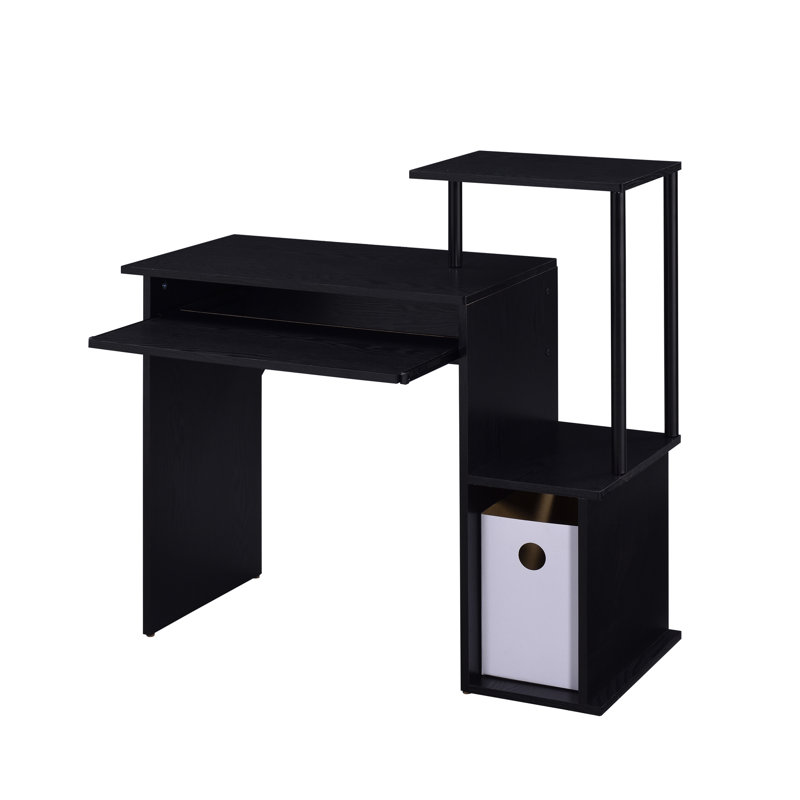 Bureau noir avec plateau pour clavier et espace de rangement pour ordinateur avec de nombreuses possibilités de rangement