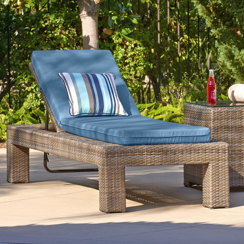 Amala Sunbrella® Outdoor Chaise Lounge Cushion, 22" x 24"/24.5" x 52.5", Cast Ocean Sunbrella® Plainweave
