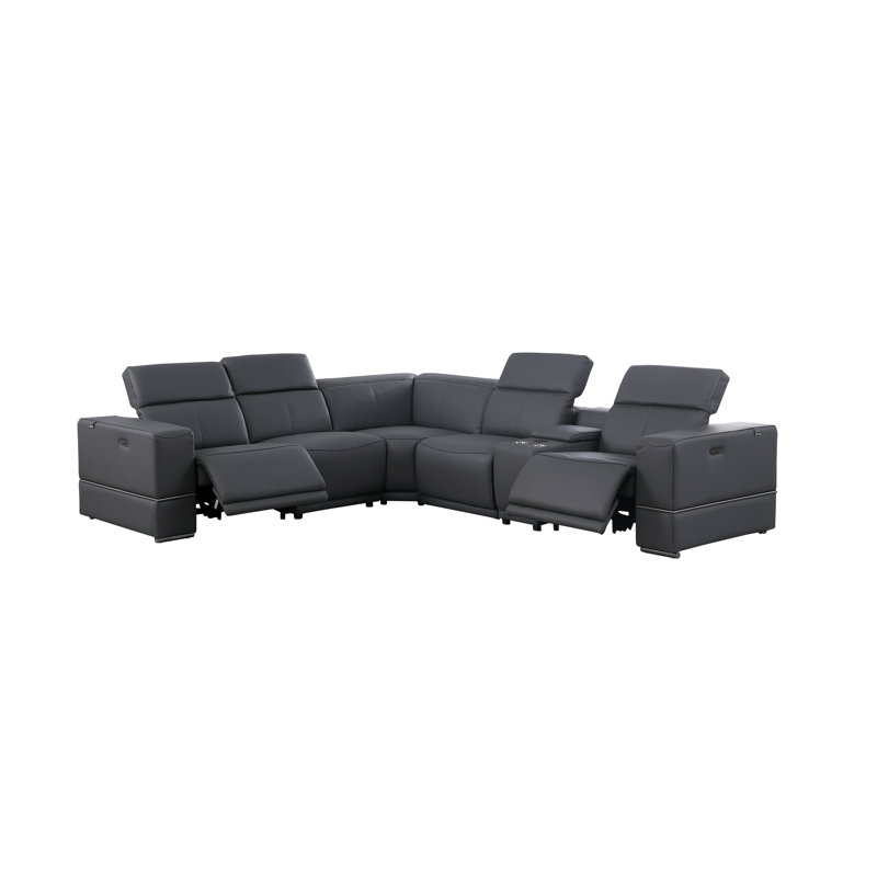 Marco Collection Sectional Genuine Leather Reclining , Dark Gray Genuine Leather