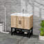 Meuble-lavabo 32 po avec lavabo en céramique blanc et robinet d'eau chaude et froide, armoire de salle de bain autoportante avec 2 portes de rangement et tablette ouverte en fer pour la salle de bain