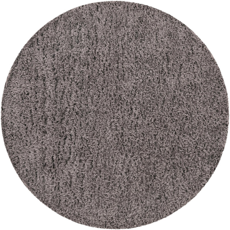 Tapis à poils longs en polyester tissé à la machine de couleur unie Almendarez, Rond 6 pi
