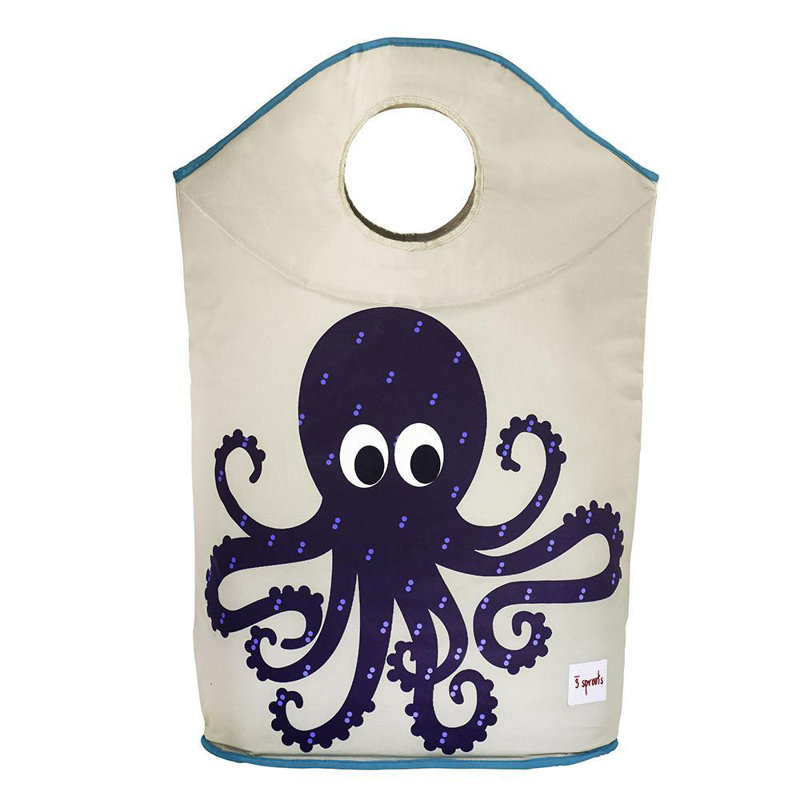 3 Sprouts - Baby Laundry Hamper  - Storage Basket Organizer Bin for Nursery - Octopus