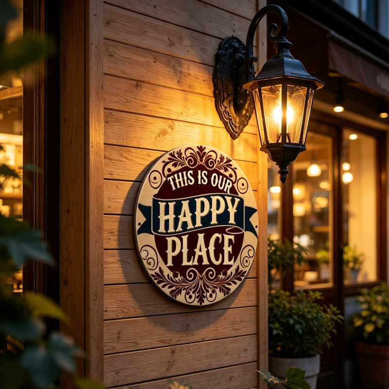 Plaque de fer pour cour suspendue à l'extérieur «Happy World» en métal, H 12,2 po x l 8,66 po x P 0,39 po