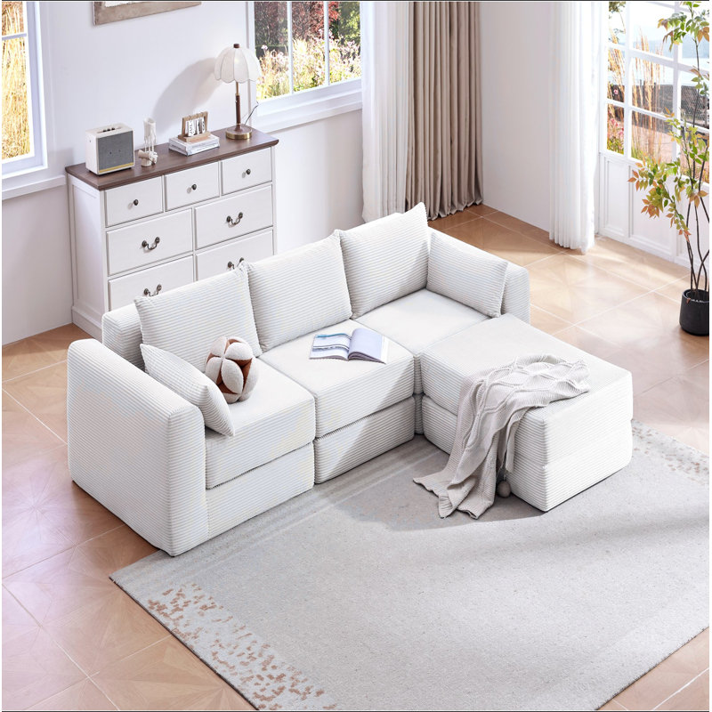 Ensemble de canapé modulaire rembourré, ensemble de canapé de salon modulaire en forme de L de 100 po avec 5 coussins, canapé-lit bricolage pour salon, appartement, chambre à coucher