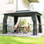 Abri de jardin extérieur gris foncé 10 x 12 pi, abri à toit souple à deux niveaux avec rideaux d'intimité et filet grillagé, structure en acier stable avec crochets de plafond