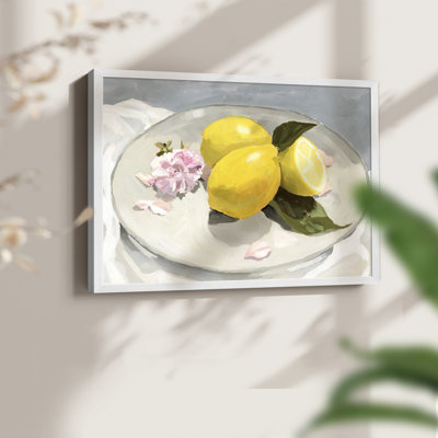 «Lemons on a Plate II», reproduction encadrée - Restickable