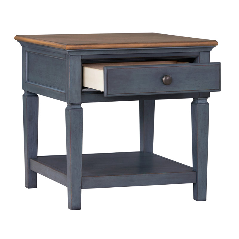 24" End Table, Blue Corduroy, Made Of Rubber Solids & Birch Veneers, No Assembly 24 Inch Side Corduroy Finish, Assembly, Pulls