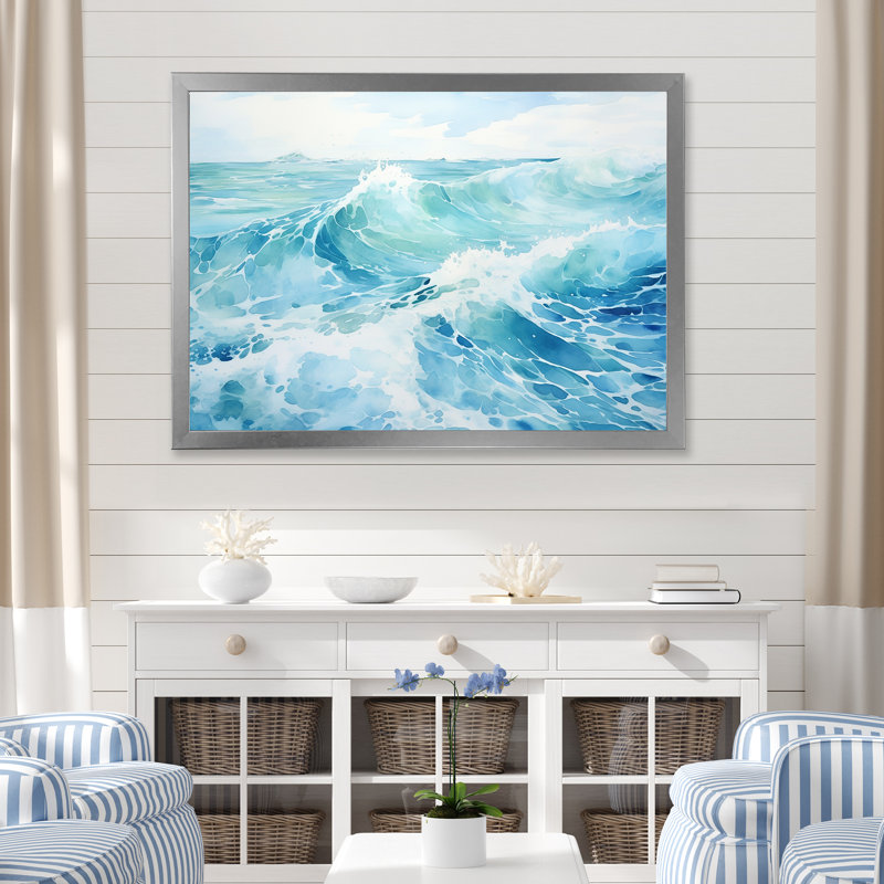 «Blue Ocean In Motion Scenery III», reproduction sur toile, H 24 po x l 32 po x P 1 po, Cadre simple argenté