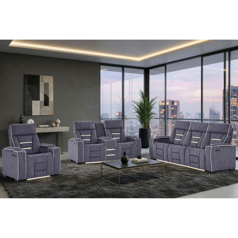 Fauteuil inclinable électrique double Austin avec rangement dans l'accoudoir et système audio immersif