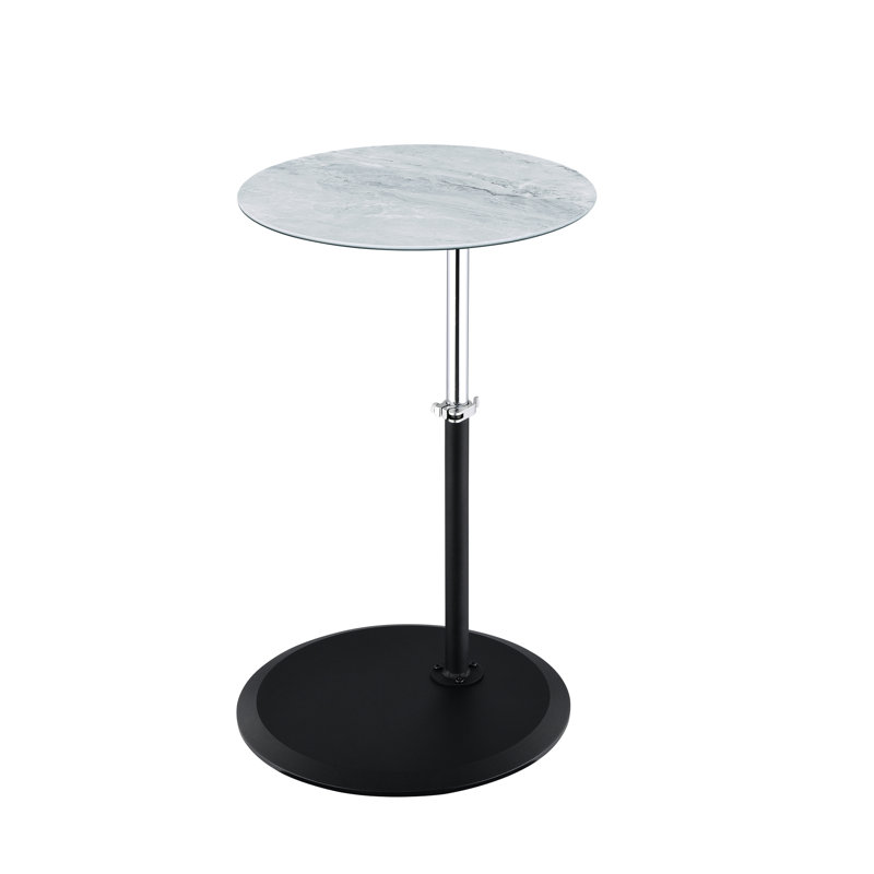 Table de bout Orbit 15,5 po avec couvercle texturé en marbre gris à hauteur réglable