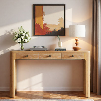 Console Table With Curved Corners, 3 Drawers And Thick Legs