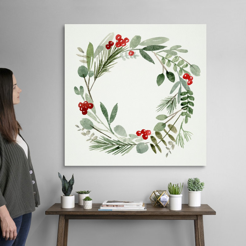 «Holly Wreath I» par Melissa Wang - reproduction d'art sur toile, Toile tendue, H 36 po x l 36 po x P 1,25 po