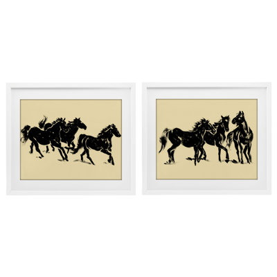Horses in Motion Stampede 2pc Framed Print Under Glass Set, design by Victoria Barnes